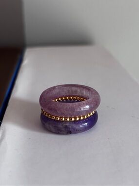 Stone Trilogy Stack Rose Quartz Amethyst Ring Set Of 3 Bands, Size 8